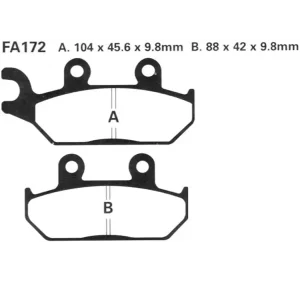 Klocki hamulcowe EBC FA172R A. 104 x 45.6 x 9.8mm B. 88 x 42 x 9.8mm NA PRZÓD Super okazja