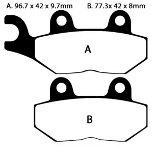 Darmowy zwrot Klocki hamulcowe EBC FA214/2 A. 96.7 x 42 x 9.7mm B. 77.3 x 42 x 8mm