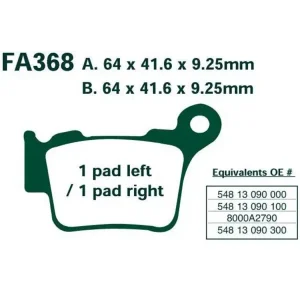 Rabat Klocki hamulcowe EBC FA368R A. 64 x 41.6 x 9.25mm B. 64 x 41.6 x 9.25mm NA TYŁ