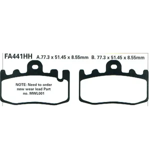 Klocki hamulcowe EBC FA441HH 77,3 x 51,45 x 8.55mm NA PRAWY PRZÓD Premium