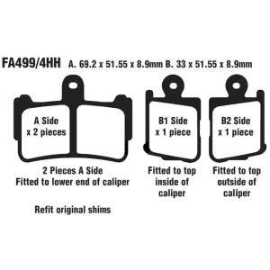 Klocki hamulcowe EBC FA499/4HH A. 69.2 x 51.55 x 8.9mm B. 33 x 51.55 x 8.9mm na przód. Wysoka jakość