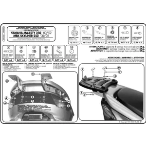 Ostatnie sztuki Stelaż z płytą Kappa pod kufer centralny Monolock do Yamaha Majesty 250 (00 > 07)