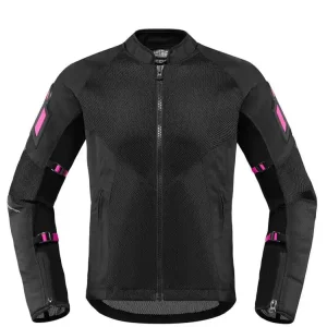 Kurtka motocyklowa tekstylna Icon Mesh AF damska czarno-różowa Promocja