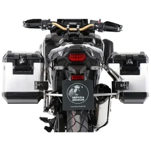 Zestaw: kufry boczne + stelaże Hepco&Becker Xplorer Cutout do Hondy CRF 1100 L Africa Twin Adventure Sports (20-23) (kufry srebrne, stelaż srebrny) Cena promocyjna