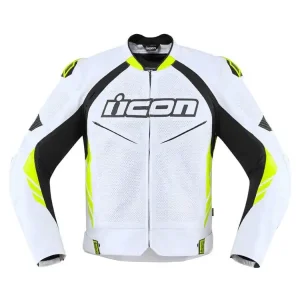 Kurtka motocyklowa skórzana Icon Hypersport 2 Prime biało-fluo Tylko do końca tygodnia