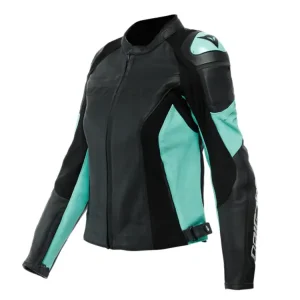 Wysoka jakość Kurtka motocyklowa skórzana damska Dainese Racing 4 perforowana czarno-zielona