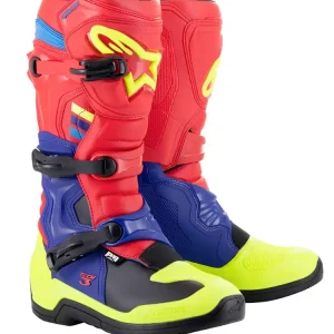 Łatwy zwrot Buty cross Alpinestars MX Tech 3 czerwono-niebiesko-żółte
