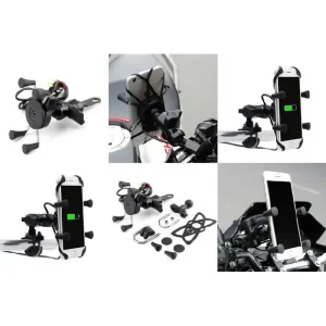 Uchwyt na telefon z ładowarką USB Biketec montowany na kierownicę/ lusterko czarny [typ: RAM-METAL "L"] Rabat