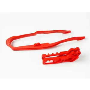 Komplet ślizg+prowadnica łańcucha UFO do Hondy CR 125/250, CRF 250R/X, CRF 450R (05-06) czerwone Premium