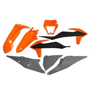 Komplet plastików z osłoną lampy UFO do KTM EXC 125 (20-21), EXC/EXCF(EXC-F) 150/250/300/350/450/500 (20-) pomarańczowo-szaro-czarny Ograniczona ilość