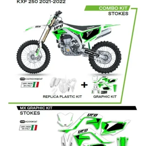 Komplet plastików i naklejek UFO Stokes do Kawasaki KXF 250 (21-), KXF 450 (19-) biały Hit cenowy