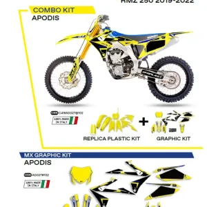Komplet plastików i naklejek UFO Apodis do Suzuki RMZ 250 (19-), RMZ 450 (18-) żółty Tylko do końca tygodnia