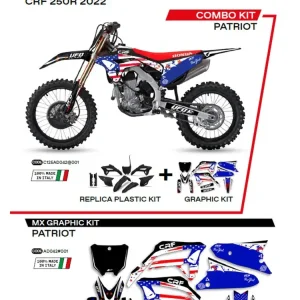 Łatwy zwrot Komplet plastików i naklejek UFO Patriot do Hondy CRF 250R (22-), CRF 450 (21-) czarny