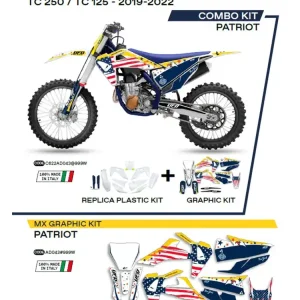 Komplet plastików i naklejek UFO Patriot do Husqvarny TC 125/250 (19-), FC 250/350/450 (19-) biało-niebieski Promocja