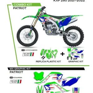 Komplet plastików i naklejek UFO Patriot do Kawasaki KXF 250 (21-), KXF 450 (19-) zielono-niebieski Oferta czasowa