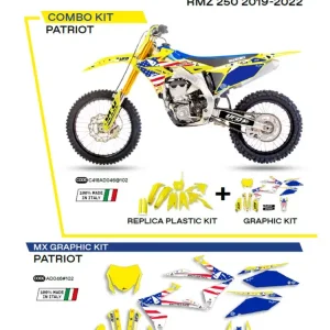 Darmowy zwrot Komplet plastików i naklejek UFO Patriot do Suzuki RMZ 250 (19-), RMZ 450 (18-) żółty