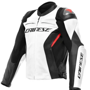 Kurtka motocyklowa skórzana Dainese Racing 4 biało-czarna Wyprzedaż