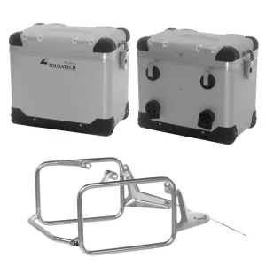 Zestaw: kufry boczne z anodowanego aluminium srebrne "And-S" Zega Pro + stelaże Touratech do BMW R 1300 GS (23-) (45+45L) Nowy