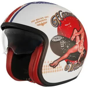 Kask otwarty Premier Vintage Pin Up PU 8M biało-czerwony matowy Szybka wysyłka