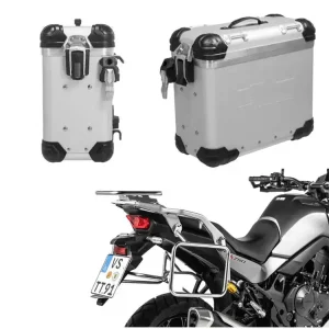 Zestaw: kufry boczne aluminiowe srebrne "And-S" Zega Evo + stelaże srebrne Touratech Honda XL 750 Transalp (23-) [poj.: 31+31l] Najlepsza cena