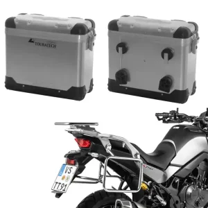 Zestaw: kufry boczne aluminiowe srebrne Zega Pro + stelaże Touratech Honda XL 750 Transalp (23-) [poj.: 31+31l] Łatwy zwrot
