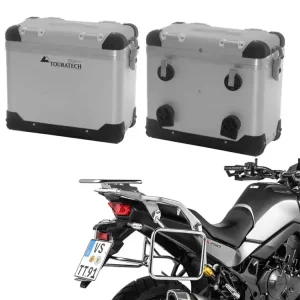 Zestaw: kufry boczne srebrne "And-S" Zega Pro + stelaże Touratech Honda XL 750 Transalp (23-) [poj.: 38+38l] Bestseller