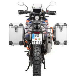 Obniżka ceny Zestaw: kufry boczne aluminiowe srebrne Zega Pro + stelaże srebrne Touratech KTM Super Adventure 1290 S/R (21-24) [poj.: 31+38l]