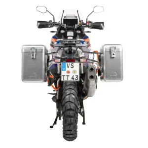 Zestaw: kufry boczne srebrne Zega Mundo + stelaże srebrne Touratech KTM Super Adventure 1290 S/R (21-24) [poj.: 31+38l] Tylko dziś
