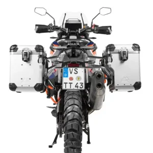 Zestaw: kufry boczne srebrne "And-S" Zega Evo X + stelaże czarne Touratech KTM Super Adventure 1290 S/R (21-24) [poj.: 45+45l] Dostępne od ręki