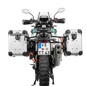 Bezpieczne zakupy Zestaw: kufry boczne srebrne "And-S" Zega Evo + stelaże czarne Touratech KTM Super Adventure 1290 S/R (21-24) [poj.: 38+45l]