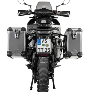 Łatwy zwrot Zestaw: kufry boczne aluminiowe srebrne Zega Pro + stelaże czarne Touratech Husqvarna Norden 901/ Expedition, KTM Adventure 890/ R/ 790/ R [poj.: 31+38l]