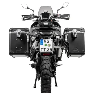 Dodaj do koszyka Zestaw: kufry boczne czarne Zega Evo X + stelaże srebne Touratech Husqvarna Norden 901 [poj.: 45+45l]