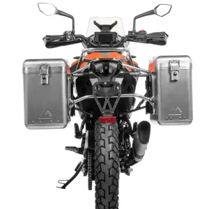 Zestaw: kufry boczne srebrne Zega Mundo + stelaże srebrne Touratech KTM 390 Adventure [poj.: 31+38l] Szybka dostawa