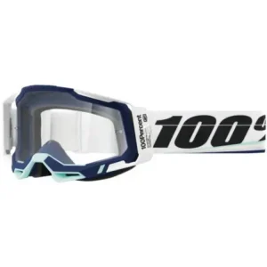 Gogle motocyklowe 100% Racecraft 2 Arsham z przezroczystą szybką, biało-niebieskie Do wyczerpania zapasów