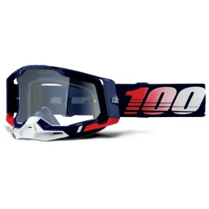 Zniżka Gogle motocyklowe 100% Racecraft 2 Republic z przezroczystą szybką, czarno-czerwono-granatowe