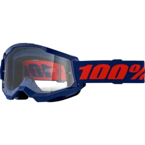 Wyjątkowa oferta Gogle motocyklowe 100% Strata 2 Navy z przezroczystą szybką granatowo-czerwone