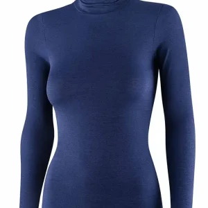 Taniej Koszulka damska z golfem Brubeck Comfort Merino granatowa