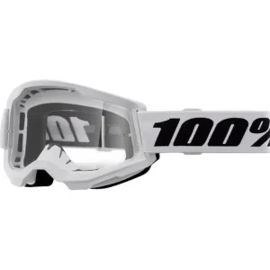 Gogle motocyklowe dziecięce 100% Strata 2 z przezroczystą szybką biało-czarne Obniżka ceny