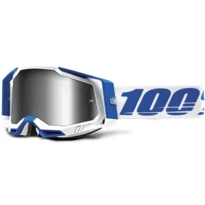 Gogle motocyklowe 100% Racecraft 2 Isola z szybką lustrzaną biało-niebieskie Do wyczerpania zapasów