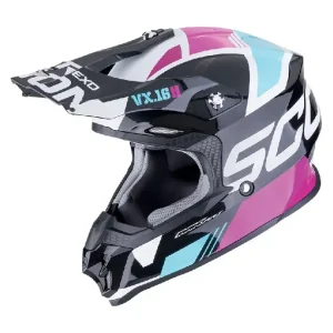 Premium Kask enduro Scorpion VX-16 Evo Air Analog czarno-niebiesko-różowy