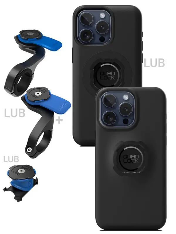 Łatwy zwrot Zestaw rowerowy: etui na telefon iPhone 16 Pro Max + mocowanie Quad Lock
