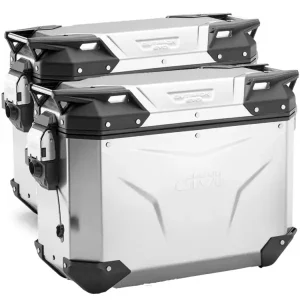Zestaw kufrów bocznych aluminiowych GIVI Trekker Outback Evo Smart 37 srebrnych [z 5 wkładkami SLR; poj.: 2 x 37 litrów] Premium