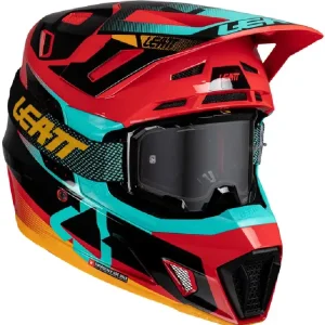 Popularny Kask enduro Leatt Moto 7.5 V25 z goglami czerwono-czarno-niebieski