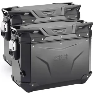 Zestaw kufrów bocznych aluminiowych GIVI Trekker Outback Evo Smart 44 czarnych [bez wkładek SLR; poj.: 2 x 44 litrów] Taniej