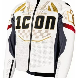 Oferta limitowana Kurtka motocyklowa skórzana Icon Contra3 Rizz Rizz biało-czarno-żółta