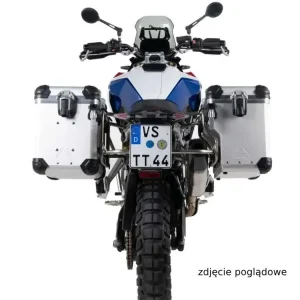 Tani Zestaw: kufry boczne srebrne Zega Evo X + stelaże czarne Touratech BMW F 900 GS (24-) [poj.: 45+45l]