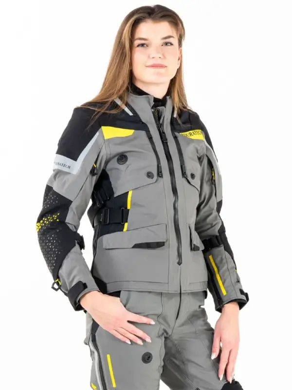 Bezpieczna płatność Kurtka motocyklowa damska tekstylna Touratech Companero Rambler Pro szaro-czarno-żółta
