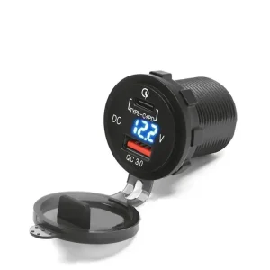 Taniej Podwójne gniazdo USB (Typ C i QC3.0) z podświetleniem Biketec mocowane do owiewki lub kierownicy czarne