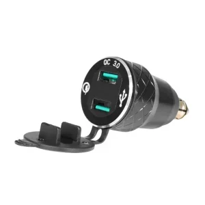 Podwójne gniazdo USB QC 3.0 z woltomierzem i złączem DIN Biketec mocowane na kierownicy czarne Do wyczerpania zapasów