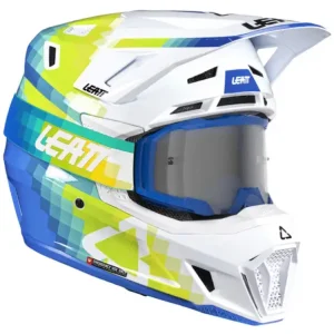 Kask enduro Leatt Moto 7.5 V25 Pixel biało-niebiesko-żółty z goglami biało-niebieskimi Super okazja